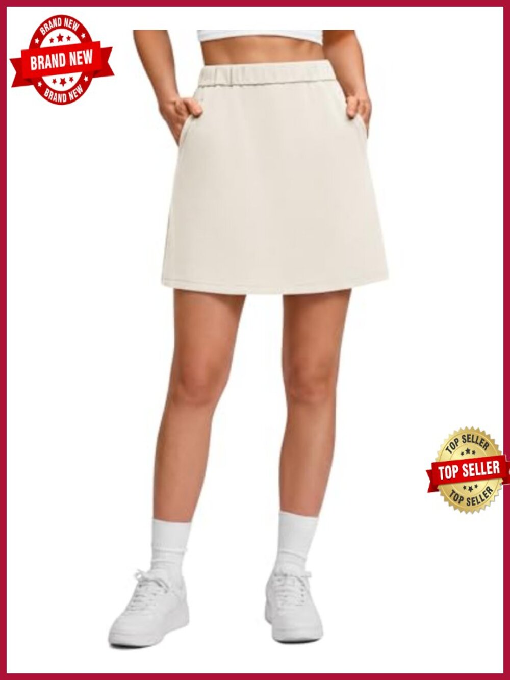 A-Line Skirt with Pockets, Elastic Waistband, 15" Length, High Stretch Modal - Picture 1 of 6